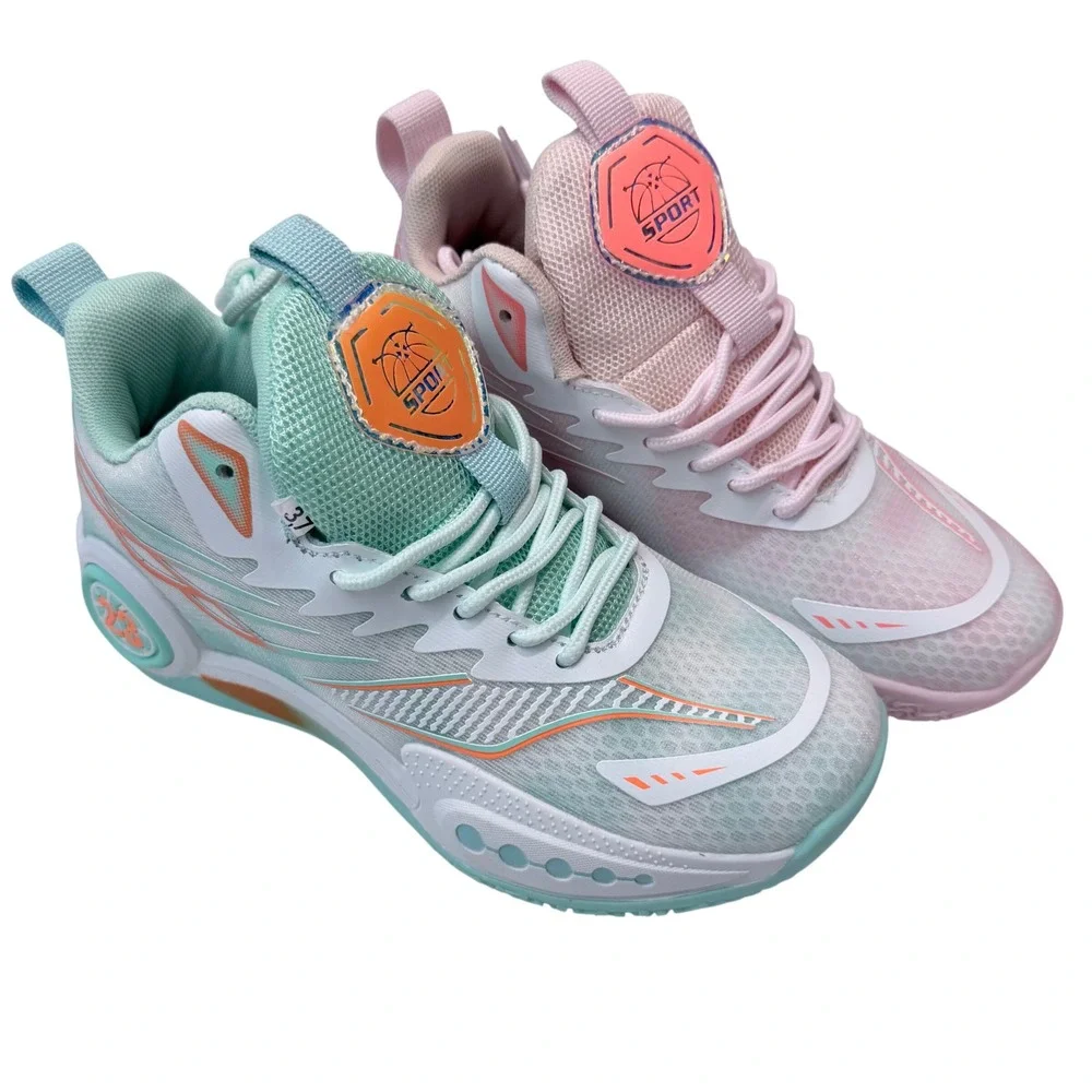 Mismatched Pastel Basketball Sneakers Pink Teal Mesh Sport Shoes US 6.5